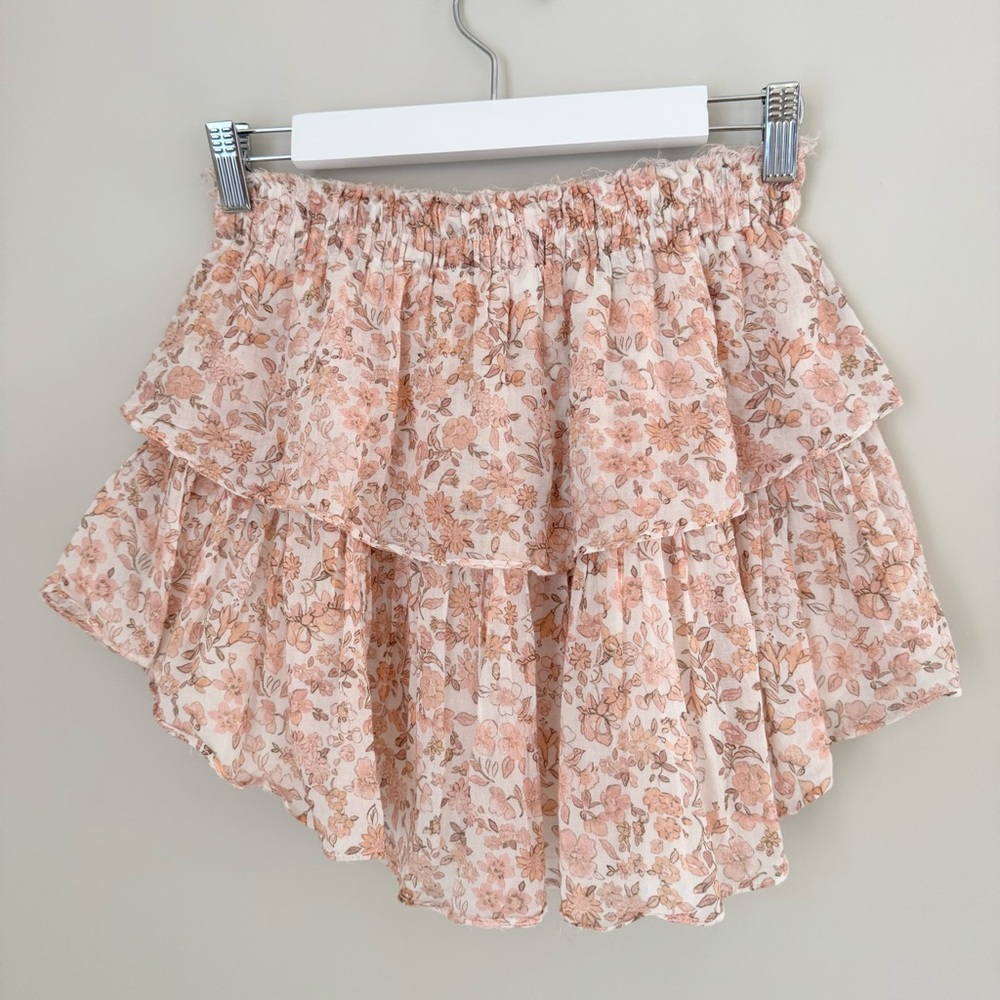 Love Shack Fancy Cotton Tiered Dorin Ruffle Mini Skirt in Vanilla Foam Size S - Picture 12 of 16